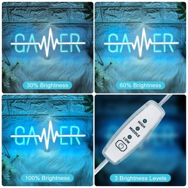 Gamer Neon Sign, Gaming Neon Sign for Gamer Room Decor, Adjust Brightness Gaming Lights for Wall, Gaming Decor for Boys Bedroom and Video Game Room