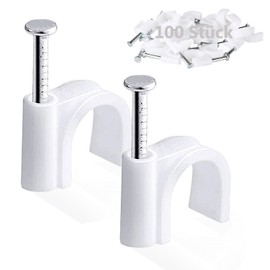 Round Cable Clips, White, 5 mm Electric Cable Wall Clamp, Cable Nail Clamps Management, Wire Organiser Clips, Pins Cable Pins for Ethernet, Electrical Cable, Socket Strip, Wall Mounting, Pack of 100