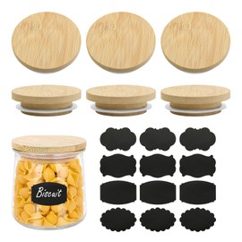 Beautyflier 6 Pack Yogurt Jar Bamboo Wood Lids for Oui 5 Oz Yogurt Jars, Reusable Canning Covers with Silicone Sealing Rings and Bottle Labe, for Kitchen Food Storage (Jar Not Included)