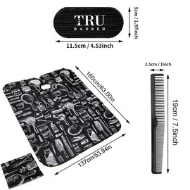 4pcs Professional Hair Cutting Cape Set, Adjustable Snap Salon Barber Cape For Adults, Including Salon Stickers Hair Holder Grips, Hair Styling Comb, Barber Accessories