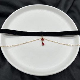 Fuqimanman2020 Gothic Black Velvet Red Pendant Choker Necklace for Women Lace Chokers Witch Bride Vampire Choker Necklace Aesthetic Jewelry