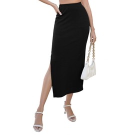 Hount Skirt Women's High Waist Maxi Skirt with Slit Casual Knitted Skirt Long Pencil Skirt Casual Skirt, black