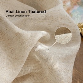 Anmao Vintage Edge Linen Curtains with Attached Valance for Living Room 96 Inch Length 2 Panels Set, Light Filtering Semi Sheer Window Curtain Drapes for Bedroom, 52 Inch Wide Each Panel, Natural