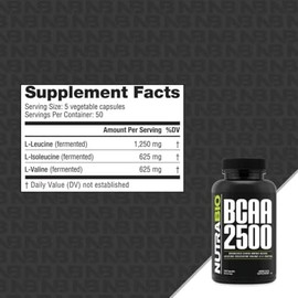 NutraBio-  BCAA 2500  Aminoácidos de Cadena Ramizada  Apoya el Nuevo Crecimiento Muscular y Prevenir la Desglose Muscular