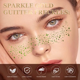 10 Pcs Glitter Freckles Face Tattoo, Face Glitter Makeup Patches, Waterproof Sparkle Freckles Tattoo Fairy Makeup Accessories For Women (Green)