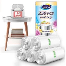 0.5 Gallon Mini Strong Trash Bags, Tiny Bathroom Garbage Can Liners by Teivio, Small Plastic Bags for Desktop Trash Bin/Dog/Poop Car, Fit 2 Liters or Less Can (250 Counts, Clear)