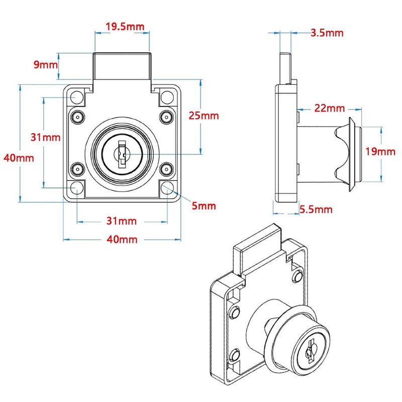 youtu 4 Pack Furniture Lock Cylinder, Zinc Alloy Cam Lock