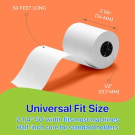 Thermal Paper Rolls [2 1/4" x 50 ft] x [5 Rolls] BPA-Free Receipt Paper for POS, Verifone, Clover, Square, Ingenico, Retail & Restaurant Use, Bright White, Long-Lasting (2.25" x 50', 5 Pack)