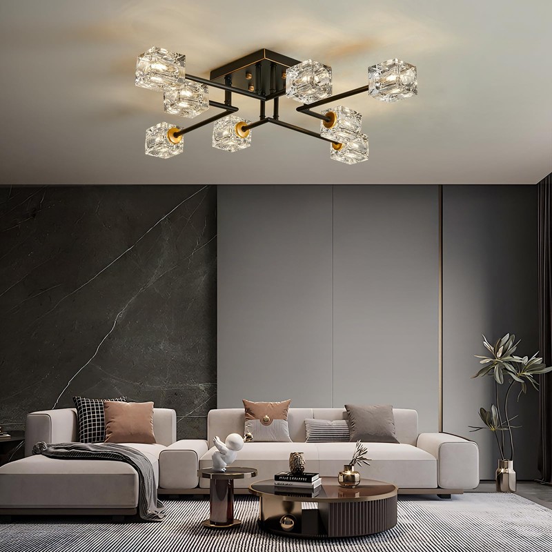 Qgiytp Modern 8-Light Semi Flush Mount Ceiling Light Fixture Black