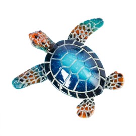 Brizoria Sea Turtle Decor Mini Turtles Vibrant Mosaic Shell Resin Figurines for Ocean Decor Coastal Tabletop Shelf Beach Themed Room Decor and Sea Turtle Gifts, Blue
