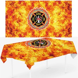 1 mantel de tela Oxford con temática de bomberos, bomberos, camión de bomberos, mantel de cumpleaños, decoración de mesa para fiestas de policía, decoración de mesa para niños y adultos, suministros de baby shower, decoración de fiesta