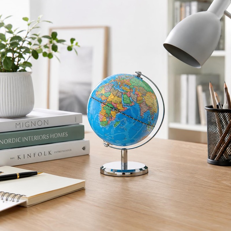 EXERZ 14cm Mini World Globe, Political Map with Stainless Steel