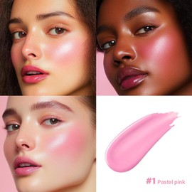 Rubor Líquido en Varita, Rubor Rostro Mate con Aplicador de Cojín Blush Líquido Cremoso Suave Acabado Brillante Natural Hidratante Mejillas Suaves Cosmética