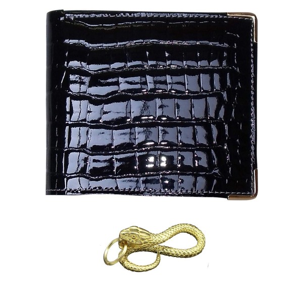 SakuraZen Croco Crocodile Leather Embossed Enamel Bifold Wallet Crocodile Cowhide