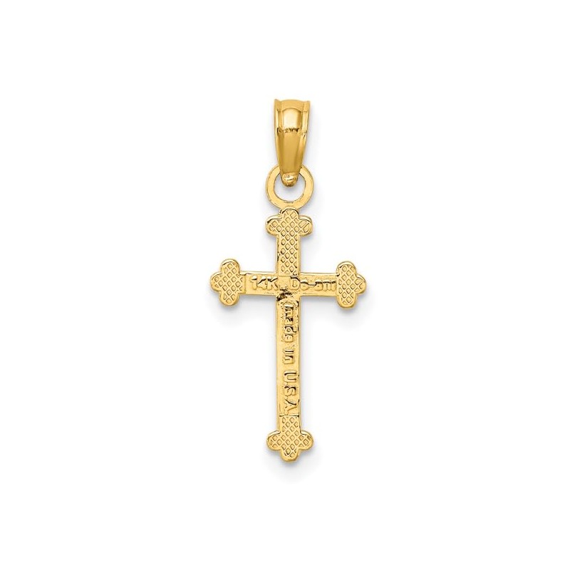 10K Solid Yellow Gold Beaded Holy Cross Necklace Religious Chain