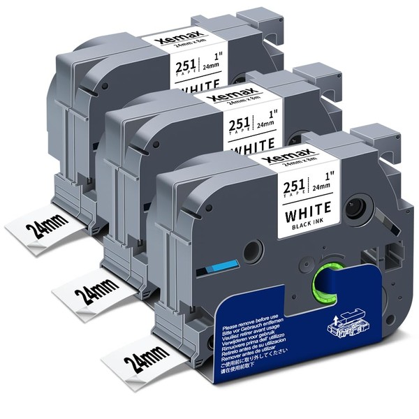 3X XemaX 24mm Label Tape Replacement for Brother Tze-251 Aze251