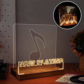 YuanDian Now Playing Vinyl Stand, Light up Now Spinning Record Stand, Wooden Acrylic Holder for Vinyl Album Display Storage, Vinyl Record LED Display Storage Collection Holder
