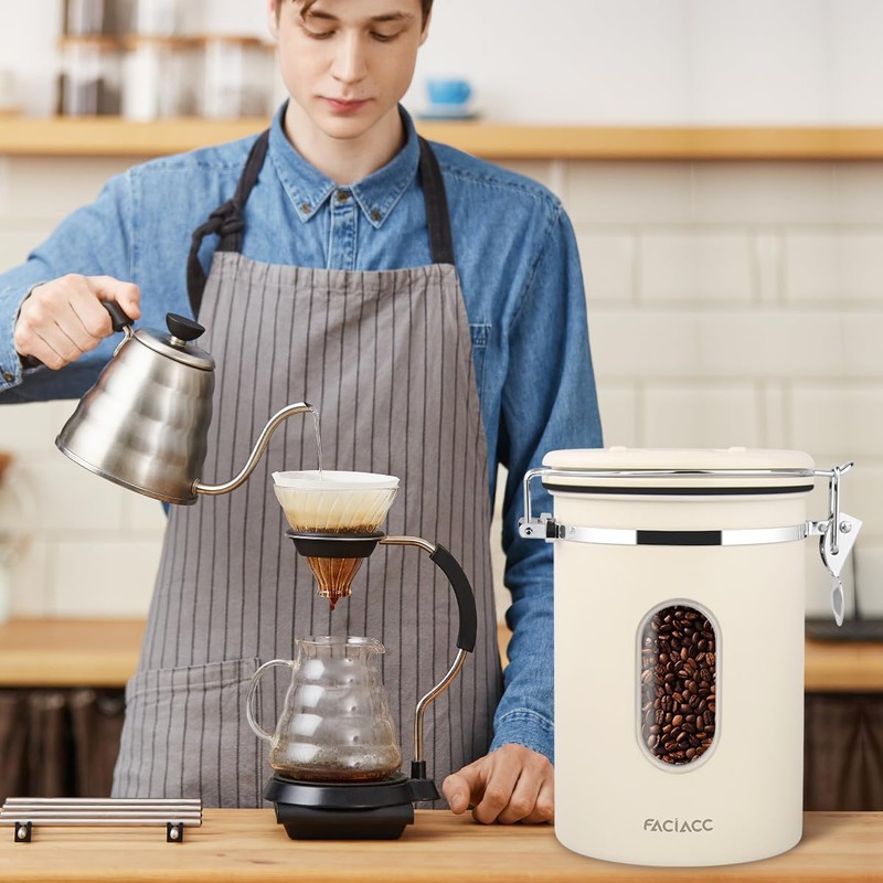 FACIACC Airtight Coffee Canister, 1800ML Stainless Steel Coffee Container with