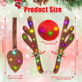 Reindeer Antlers for Cars, Reindeer Christmas Antlers Car Kit with LED Lights, Reindeer Car Kit Antlers, Nose, Tail, Top & Grille Rudolph Reindeer Jingle Bell Christmas Decorations for Car Motorcycle
