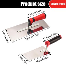 2 Pack Stainless Steel Masonry Trowel Stainless Steel Smoothing Trowel Set with Plaster Trowel Set Plaster Spatula with Rubber Handle, Plaster Tool for Plaster Compound, Concrete