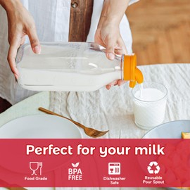 Dwbligt 32 oz Reusable Glass Milk Bottles with Silicone Dispenser Cap, 2 Pack Glass Jars with Airtight Screw Lid, Leak Proof Juice Bottles with Scale Mark Breastmilk Storage Container for Fridge