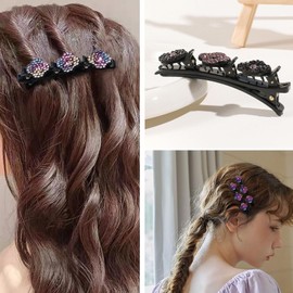 PACIOCEAN Sparkling Crystal Stone Braided Hair Clips，2024 New Rhinestone Hair Clips，Braid Clips with 3 Small Clips， Easily Braided Hair Clips Hair Bands，Shiny Rhinestone Hair Clip（7pcs)