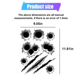 DUSCOKE Bullet Hole Car Sticker Decal, Simulation Stereoscopic Scratches Stickers, Waterproof Fake Gun Hole Decals, Removable Auto Decoration Accessories for Hood Bumper Helmet (1PC/Style B)