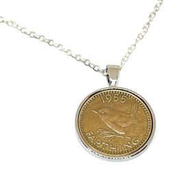 Solid Silver Plated Pendant 1955 Lucky Farthing 70th Birthday plus a Sterling Silver 18in Chain 70th birthday gifts for women SLV