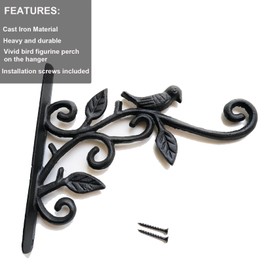 Wrought Iron Plant Hangers 9.5" Deep Hanging Plant Hook Outdoor/Indoor Plant Hanger Bracket Holder for Hanging Basket Plant Bird Feeder Latern Wind Chimes, Pack 2