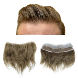 French Lace Front Mens Frontal Hairpiece for Receding Natural Hairline V-Shape Lace Poly PU Forehead Human Hair Replacement System Toupee for Men (#1B30 Off Black+30% Gray, 4cmX18cm)