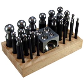 SE 25-Piece Doming Punch and Dapping Block Set with Wooden Stand - High Carbon Steel Jewelry Making Kit - JT3405DS
