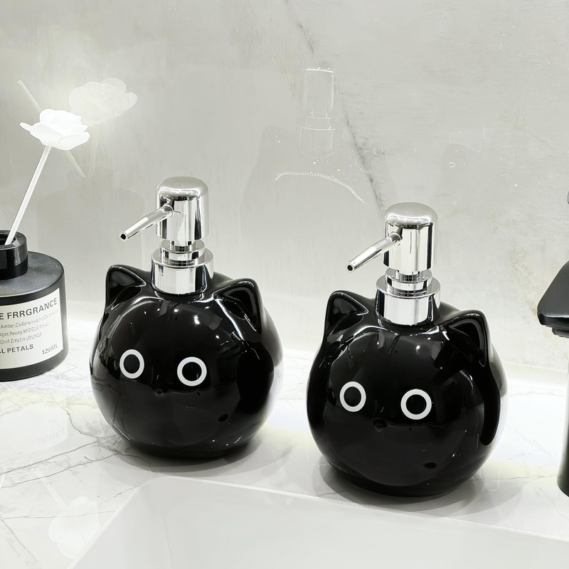 Hosoncovy Black Cat Ceramic Liquid Soap Dispenser with Pump,Pump Bottle