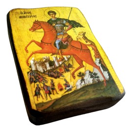 Greek Christian Orthodox Wooden Icon of Saint Dimitrios Demetrios / A0