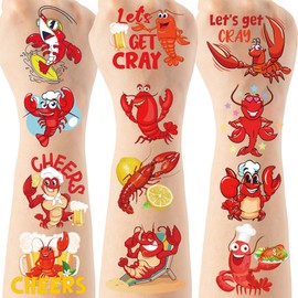 Crawfish Boil Temporary Tattoos Stickers - 200+ Seafood Crawfish Boil Tattoos for Birthday Party Decor, Funny Lobster Party Favors Supplies for Boys Girls Kids(8 Sheets)