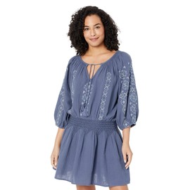Lucky Brand Embroidered Mini Peasant Dress Nightshadow Blue LG (US 10-12)