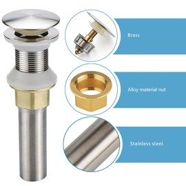 Rockgoya Bathroom Sink Drain,5 Pack Drain Stopper Bathroom Sink Without Overflow,Pop Up Drain Assembly with Detachable Strainer Basket,Built-in Anti-Clogging Strainer,Stainless Steel Brushed Nickel
