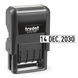 Trodat 4820 Printy 4.0, Self-Inking Date Stamp for Professional, Classroom and Personal Applications, .95 x 3.2cm, FRENCH Format: DD-MMM-YYYY, an Eco-Friendly and CO2 Compensated date stamper (Black)