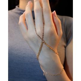 Kenjudess Minimalist Beaded Hand Chain Bracelet for Women trendy Tiny Simple Finger Ring Slave Bracelets Gold Bangle Bracelets Summer Beach Hand Jewelry Gifts (Gold cross)