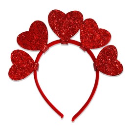 Valentine Heart Headband Glitter Red Heart Hair Band Glitter Valentine Day Hair Accessories for Women Girls Holiday Party Supplies