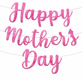 Happy Mother’s Day Banner – Glitter Letter Garland for Mother’s Day Decorations, Spring Party, Family Gathering, Holiday Decor, Home Wall Hanging, Photo Booth Props Party Supplies (Rose Gold)
