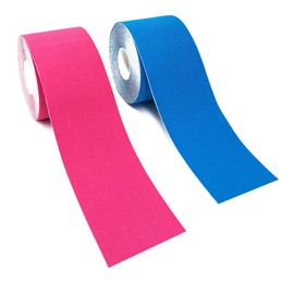 2 Rolls Kinesiology Tape Waterproof Elastic Tension Sports Tape Professional Physio Tape Muscle Support Blue + Red 5 cm x 5 m