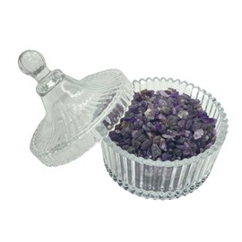 S.T.S.G Crystal Rough Stone Purification Glass Dish, Power Stone, Lid Included, Bead Rumble Tip, Entryway, Interior Purification Dish, Figurine, Feng Shui Good Luck (Purple)
