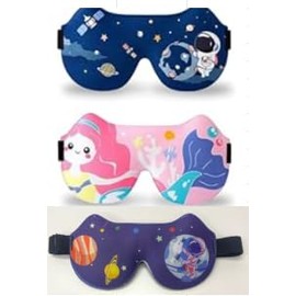3 Pieces Kids Eye Masks for Sleeping, Cute Cartoon 3D Kids Sleep Mask with Adjustable Headband for Night Sleep Travel Nap Train Flight (Astronaut, Mermaid, Universe Planet)
