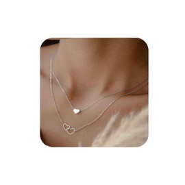 Aneneiceera Vintage Layered Heart Choker Necklace Gold Interlocking Heart Pendant Necklace Hollow Heart Necklace Stacking Love Necklace Jewelry for Women (Silver)