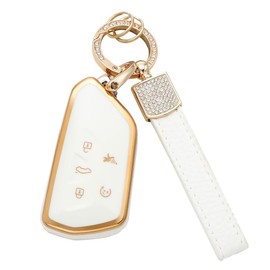 1797 Key Fob Cover fit for VW Atlas ID.4 Golf GTI R Accessories 2024 Bling Car Key Chain Case Shell 5 Button White Gold TPU
