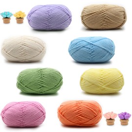 Crochet Yarn, Pack of 8 Chunky Crochet Yarn for Beginners, Wool for Crochet, Includes Milk Cotton Yarn, 50 g Hand Knitting Yarn, 8 Colours, for Beginners, Crochet Yarn for Crochet Knitting and Crafts