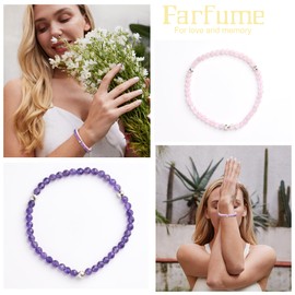 Farfume Bracelets for Women - Natural Crystals Bracelet Women Natural Gemstones Yoga Reiki Bangle- A Set of Double Bracelets(Rose Quartz&Amethyst)