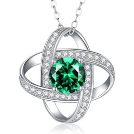 Valentine's Day Gift -925 Sterling Silver Love Knot Birthstone Pendant Necklace, Anniversary Birthday Gift Valentine's Day Gift, Jewelry Gift for Wife, Mom, and Girlfriend (Emerald-May-Birthstone)