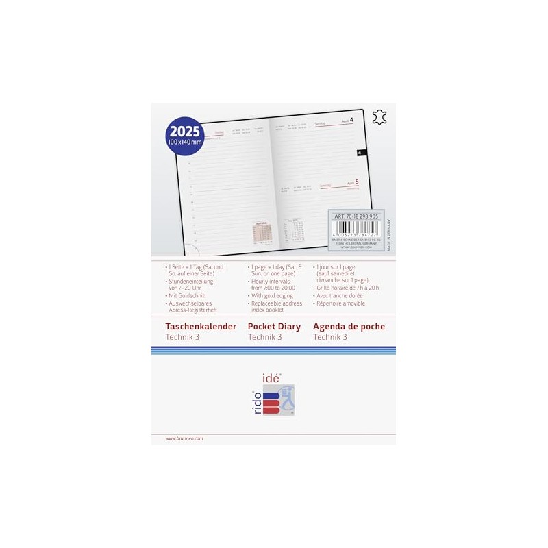 rido/idé Pocket Diary Model Technik III (2025), 1 Page =