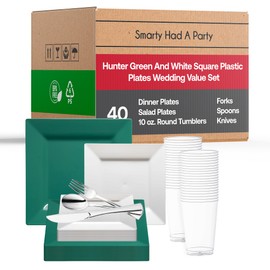 Elegant Disposable Plastic Dinnerware Set, Heavy Duty Plastic Plates (Green, Wedding Value Set (40 Guests))